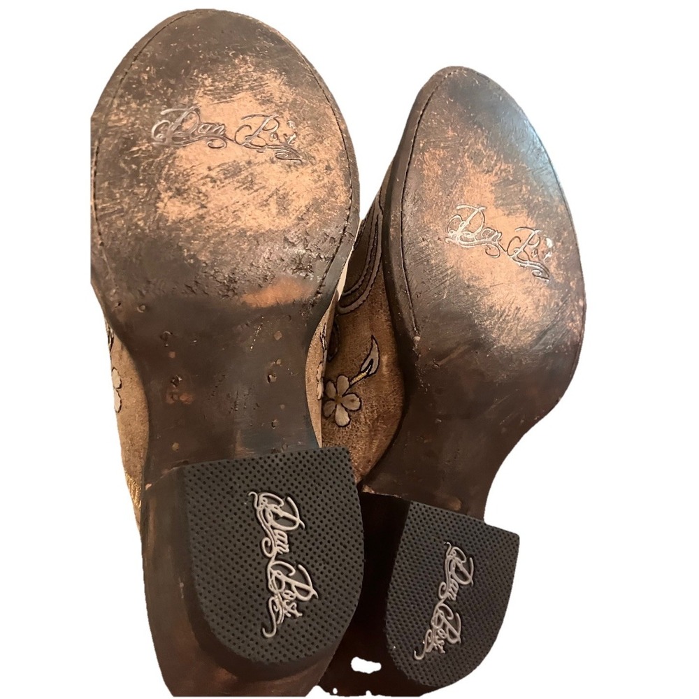 Dan Post Leather Cowgirl Mules Tan Embroidered 5332 Sz 8 Rodeo Western - Picture 9 of 10